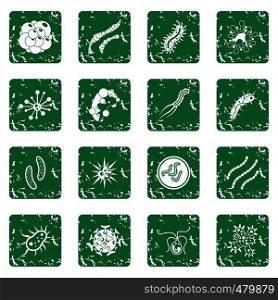 Virus bacteria icons set in grunge style green isolated vector illustration. Virus bacteria icons set grunge