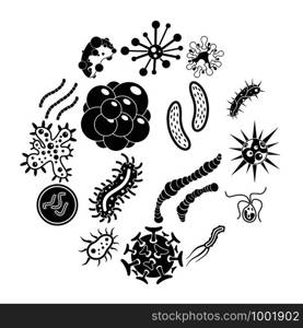 Virus bacteria icons set. Simple illustration of 16 virus bacteria vector icons for web. Virus bacteria icons set, simple style