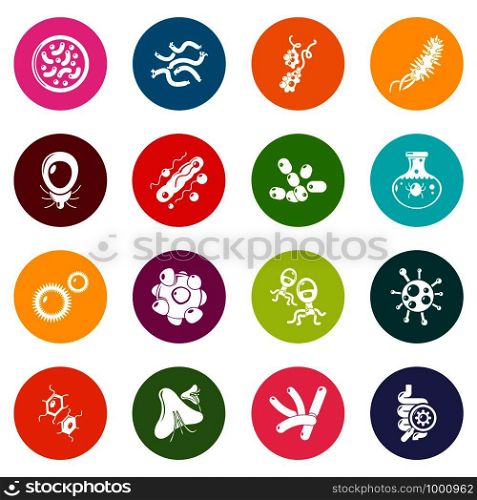 Virus bacteria icons set vector colorful circles isolated on white background . Virus bacteria icons set colorful circles vector