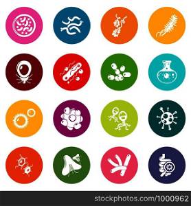 Virus bacteria icons set vector colorful circles isolated on white background . Virus bacteria icons set colorful circles vector