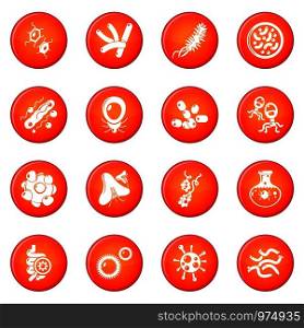 Virus bacteria icons set vector red circle isolated on white background . Virus bacteria icons set red vector
