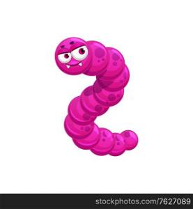 Virus bacteria in shape of pink worm with eyes isolated cartoon monster. Vector bacterial infection, comic dangerous germ with eyes and mouth. Human or animal microbe, amoeba bacteria microorganism. Worm bacteria isolated pink comic amoeba virus