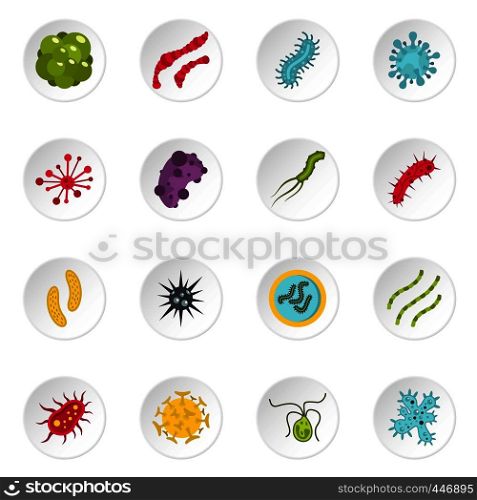 Virus bacteria set icons in flat style isolated on white background. Virus bacteria set flat icons