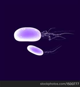 Virus cell realistic vector illustration. Pathogenic organism. Cholera bacteria. 3d isolated color microorganism round shape under microscope on dark blue background. Virus cell realistic vector illustration