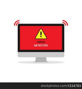 Virus detected inscription on computer monitor screen on blue background. Vector illustration EPS 10