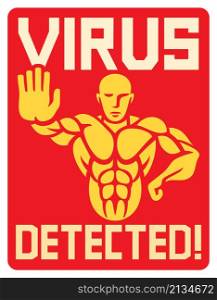 Virus detected vector icon (strongman gesturing stop sign)
