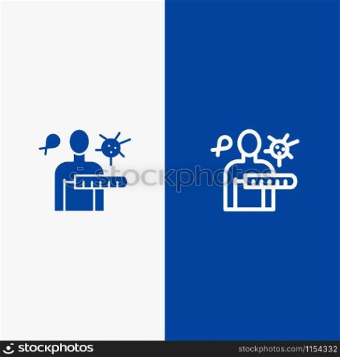 Virus, Disease, Health Check, Stages Line and Glyph Solid icon Blue banner