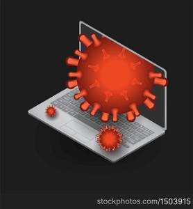 Virus drops from the laptop screen. Pandemic concept. Virus drops from the laptop. Pandemic concept