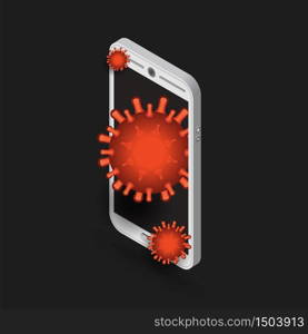 Virus drops from the smartphone screen. Pandemic concept. Virus drops from the smartphone. Pandemic concept