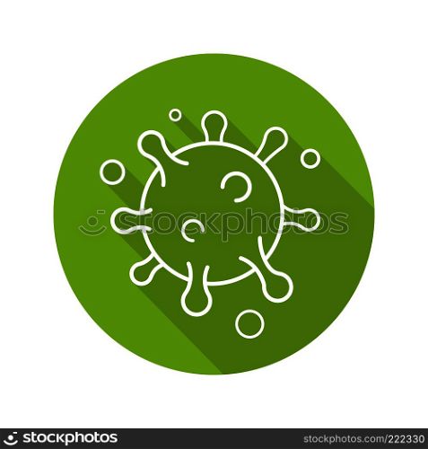 Virus flat linear long shadow icon. Bacteria, germ, bacillus. Round green microorganism. Vector line symbol. Virus flat linear long shadow icon