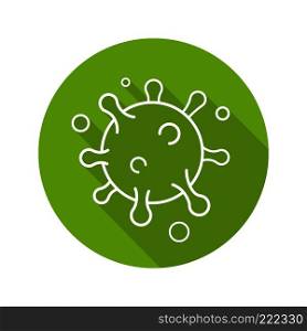 Virus flat linear long shadow icon. Bacteria, germ, bacillus. Round green microorganism. Vector line symbol. Virus flat linear long shadow icon
