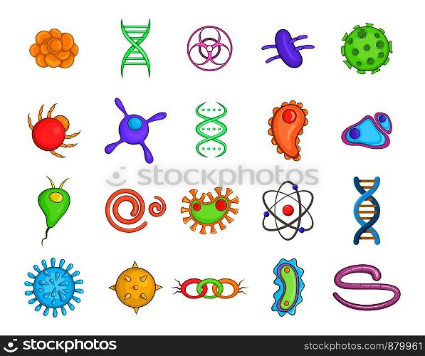 Virus icon set. Cartoon set of virus vector icons for web design isolated on white background. Virus icon set, cartoon style