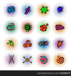 Virus icons set in comics style isolated on white background. Virus icons set, comics style