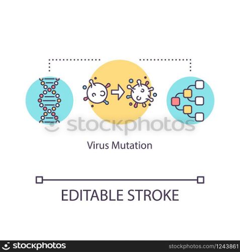 Virus mutation concept icon. Microscopic organism. Oncology treatment. Biotechnology. Influenza infection idea thin line illustration. Vector isolated outline RGB color drawing. Editable stroke