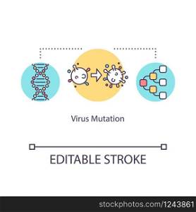 Virus mutation concept icon. Microscopic organism. Oncology treatment. Biotechnology. Influenza infection idea thin line illustration. Vector isolated outline RGB color drawing. Editable stroke