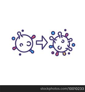 Virus mutation RGB color icon. Genetic diversity creation. Coronavirus variants. Viruses production with new antigenic determinants. Alteration in genetic material. Isolated vector illustration. Virus mutation RGB color icon