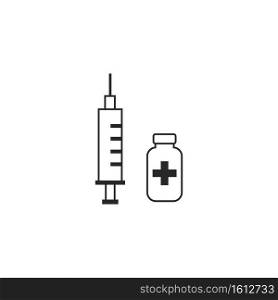 Virus pandemic injection virus cartoon illustration, vaccine medicine, syringe, treatment disease, vaccine icon line flat vector illustration