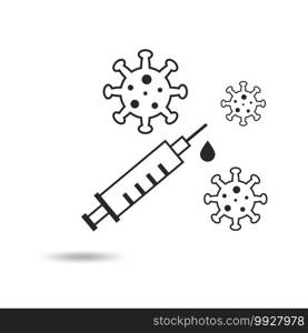 Virus pandemic injection virus cartoon illustration, vaccine medicine, syringe, treatment disease, vaccine icon line flat vector illustration