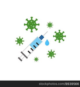 Virus pandemic injection virus cartoon illustration, vaccine medicine, syringe, treatment disease, vaccine icon line flat vector illustration