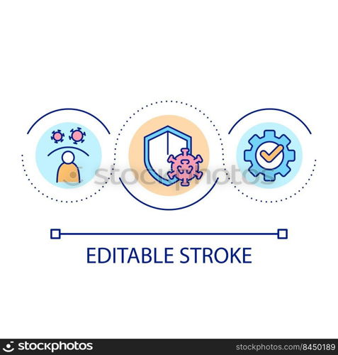 Virus prevention loop concept icon. Immune system protection. Public health. Healthcare abstract idea thin line illustration. Isolated outline drawing. Editable stroke. Arial font used. Virus prevention loop concept icon