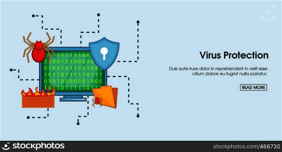 Virus protection horizontal concept. Cartoon illustration of virus protection banner horizontal vector for web. Virus protection banner horizontal, cartoon style