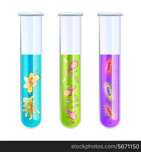 Viruses and bacteria in glass test tube set isolated vector illustration