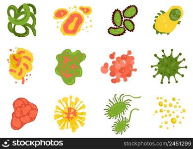 Viruses and bacteria set with science symbols flat isolated vector illustration . Viruses And Bacteria Set