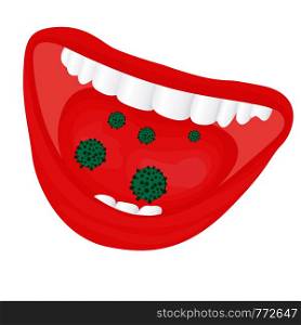 Viruses bacterial overgrowth in a mouth. flu, cold, contageous diseas vector illustration on a white background