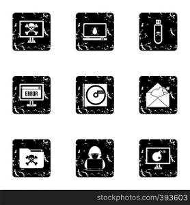 Viruses icons set. Grunge illustration of 9 viruses vector icons for web. Viruses icons set, grunge style