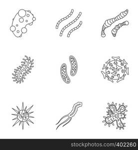 Viruses icons set. Outline illustration of 9 viruses vector icons for web. Viruses icons set, outline style
