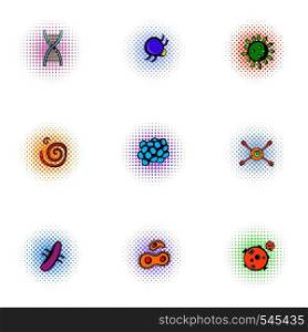 Viruses icons set. Pop-art illustration of 9 viruses vector icons for web. Viruses icons set, pop-art style