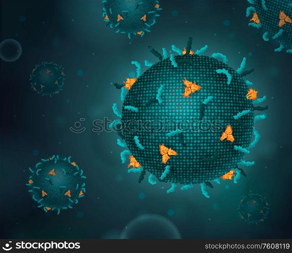 Viruses realistic composition with images of similar circle shaped bacteria microbes cells floating in liquid fluid vector illustration