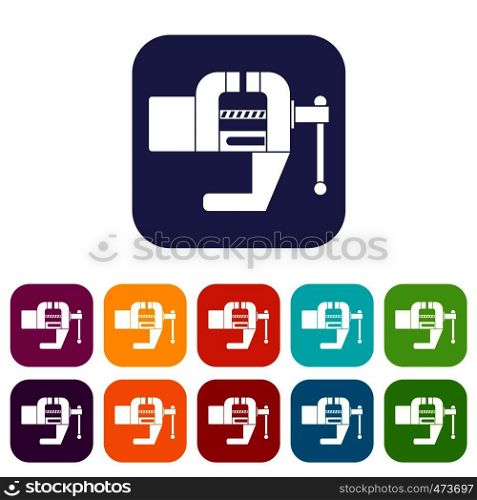 Vise tool icons set vector illustration in flat style In colors red, blue, green and other. Vise tool icons set flat