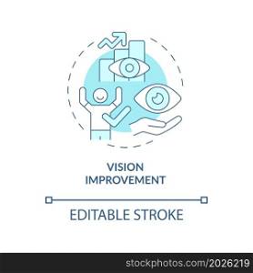 Vision improvement blue concept icon. Highly effective practice. Recovery after laser eye surgery abstract idea thin line illustration. Vector isolated outline color drawing. Editable stroke. Vision improvement blue concept icon