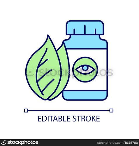 Vision supplements RGB color icon. Eyesight health complementary medication. Macular degeneration and cataracts prevention. Isolated vector illustration. Simple filled line drawing. Vision supplements RGB color icon