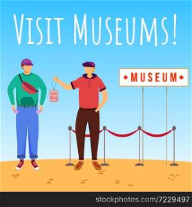 Visit museums social media post mockup. Discount for student pass. Advertising web banner design template. Social media booster, content layout. Promotion poster, print ads with flat illustrations. Visit museums social media post mockup