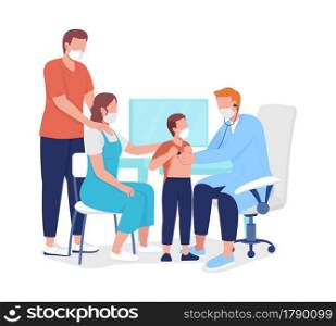 Visit to family physician semi flat color vector characters. Full body people on white. Physical exam with stethoscope isolated modern cartoon style illustration for graphic design and animation. Visit to family physician semi flat color vector characters