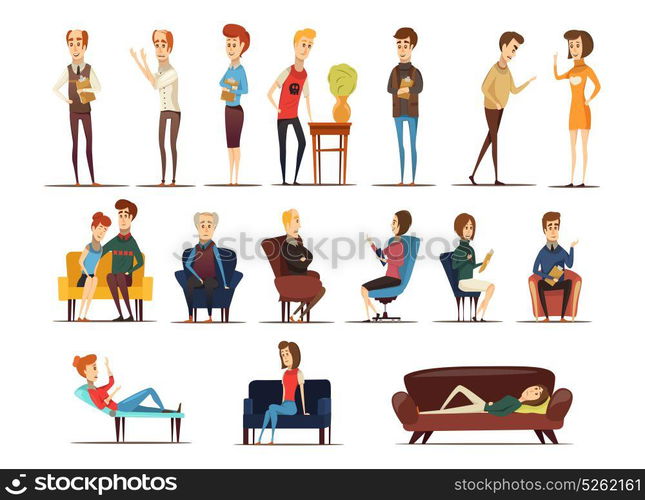 Visit To Psychologist Set. Visit to psychologist set of specialists and persons needing in advice including family couple isolated vector illustration