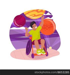 Visiting a museum isolated cartoon vector illustration. Social skills development activity, inclusive daycare center, kid on a wheelchair, visiting interactive museum, education vector cartoon.. Visiting a museum isolated cartoon vector illustration.