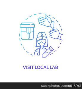 Visiting local lab concept icon. Lab test ordering step idea thin line illustration. Detecting various substances presence. Collecting blood from vessels. Vector isolated outline RGB color drawing. Visiting local lab concept icon