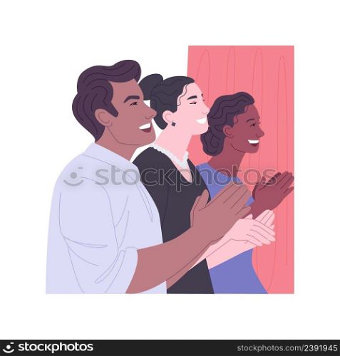 Visiting theater isolated cartoon vector illustrations. Group of people applaud at the theater, social event, watch the drama play, classical music, opera and ballet production vector cartoon.. Visiting theater isolated cartoon vector illustrations.