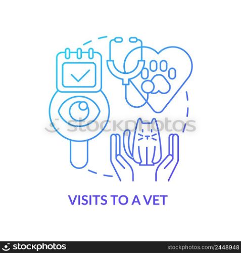 Visits to vet blue gradient concept icon. Pet wellness tip abstract idea thin line illustration. Routine veterinary clinic visit. Isolated outline drawing. Myriad Pro-Bold font used. Visits to vet blue gradient concept icon