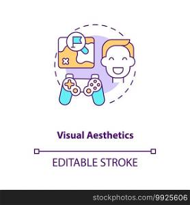 Visual aesthetics concept icon. Game designer skills. Creating interesting project for people to enjoy. Creation idea thin line illustration. Vector isolated outline RGB color drawing. Editable stroke. Visual aesthetics concept icon