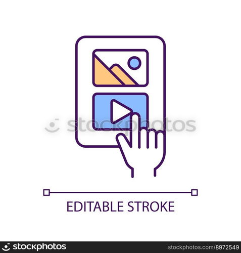 Visual content on social media RGB color icon. Watching video on internet. Sharing posts with movie and image. Isolated vector illustration. Simple filled line drawing. Editable stroke. Visual content on social media RGB color icon