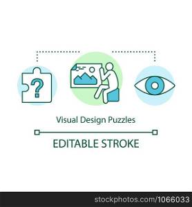 Visual design puzzles concept icon. Interactive game idea thin line illustration. Optical illusion riddles. Different puzzle types. Vector isolated outline drawing. Editable stroke