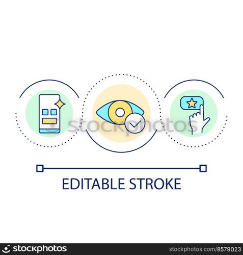 Visual elements loop concept icon. Mobile website design. Webpage content and buttons abstract idea thin line illustration. Isolated outline drawing. Editable stroke. Arial font used . Visual elements loop concept icon