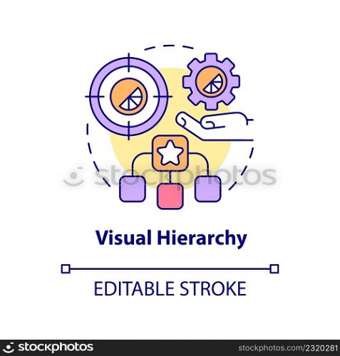 Visual hierarchy concept icon. Order of parts importance. Graphic design principles abstract idea thin line illustration. Isolated outline drawing. Editable stroke. Arial, Myriad Pro-Bold fonts used. Visual hierarchy concept icon