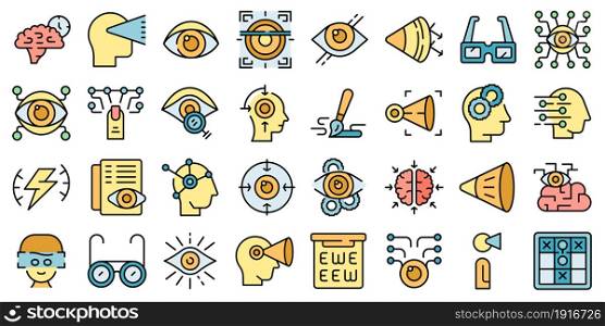 Visual perception icons set outline vector. Future trendy. Augmented reality. Visual perception icons set line color vector
