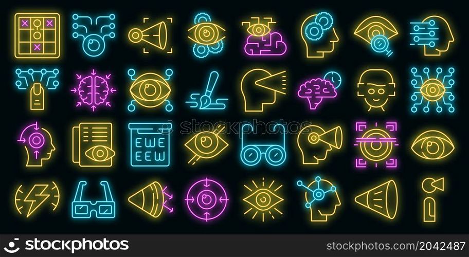Visual perception icons set outline vector. Future trendy. Augmented reality. Visual perception icons set vector neon