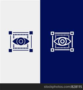 Visual, View, Sketching, Eye Line and Glyph Solid icon Blue banner